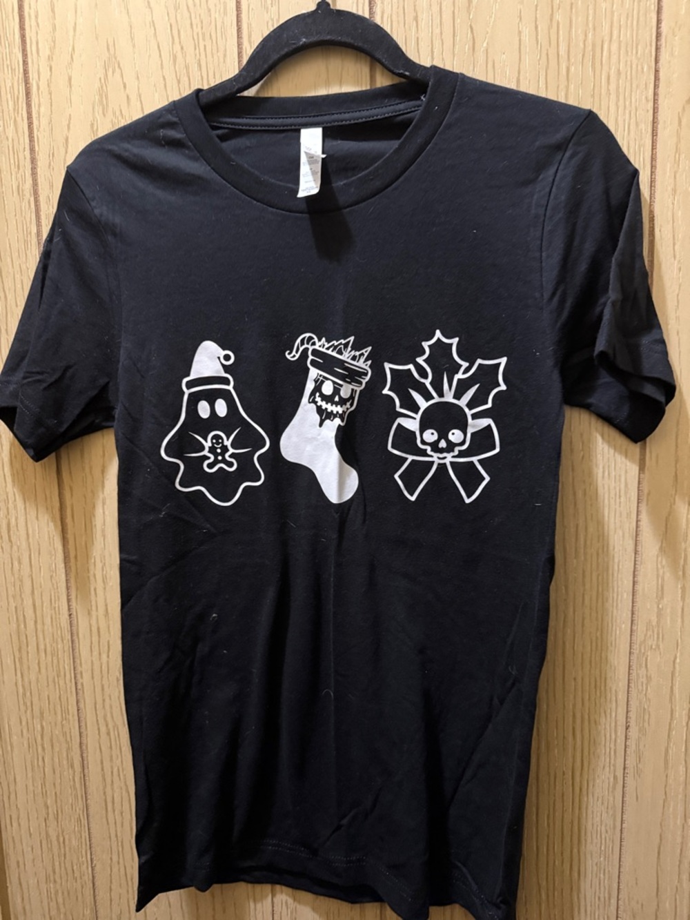 Black Graphic Tee with White Holiday Skulls